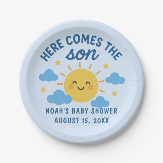 Here Comes the Son Baby Shower - Sunshine  Papieren Bordje (Voorkant)