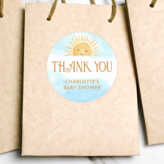 Here Comes The Son Baby Shower Thank You Ronde Sticker