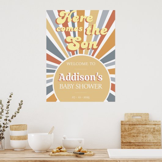 Here Comes The Son Baby shower welkomstbord Poster (Keuken)