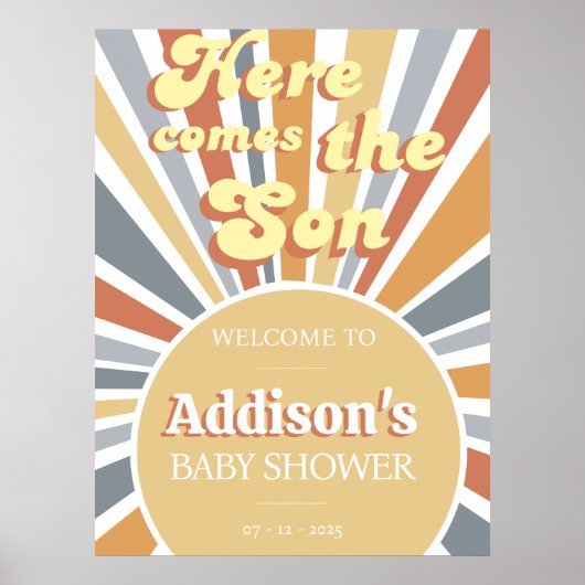 Here Comes The Son Baby shower welkomstbord Poster (Voorkant)