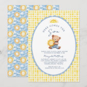 Here Comes the Son Bear Baby Shower Invitation  Kaart (Voorkant / Achterkant)