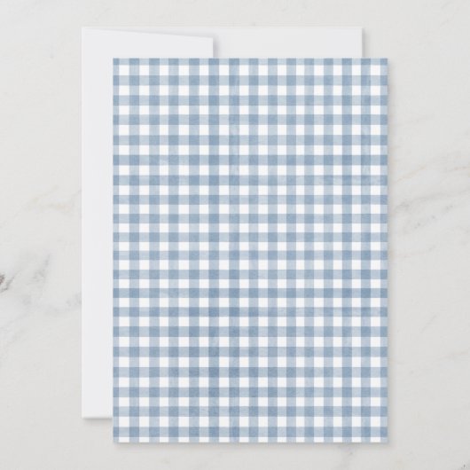 Here Comes The Son Blue Gingham Baby Shower Kaart (Achterkant)