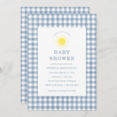 Here Comes The Son Blue Gingham Baby Shower Kaart (Voorkant / Achterkant)