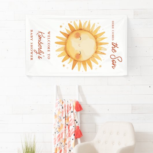 Here Comes The Son Boho Cute Baby Shower Welcome Spandoek (Insitu)