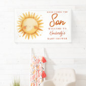 Here Comes The Son Boho Lieve Welkom Baby Shower Spandoek (Insitu)