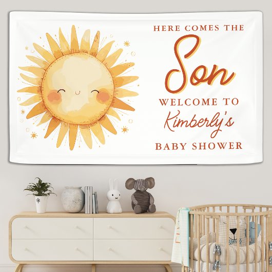 Here Comes The Son Boho Lieve Welkom Baby Shower Spandoek