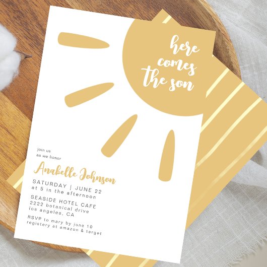 Here Comes The Son Boho Minimal Baby Shower Kaart