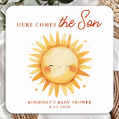 Here Comes The Son Boho Sunshine Cute Baby Shower Vierkante Sticker