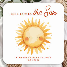 Here Comes The Son Boho Sunshine Cute Baby Shower Vierkante Sticker