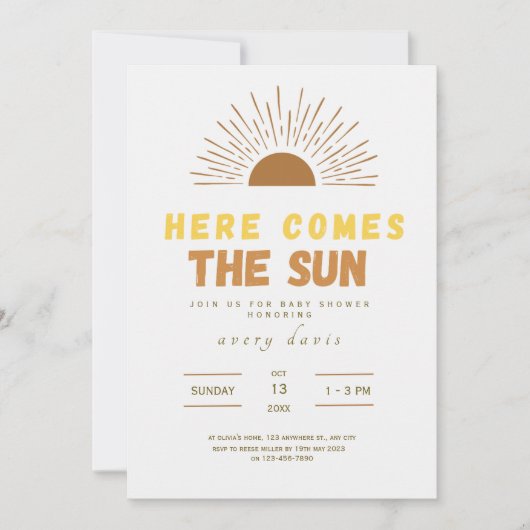 Here Comes the Son boho uitnodiging voor babyfees (Voorkant)