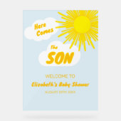 Here Comes The Son Boy Baby Shower Acryl Bord (Voorkant)