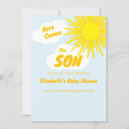 Here Comes The Son Boy Baby Shower Bedankkaart