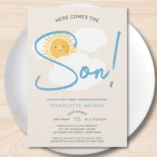 Here Comes The Son Boy Baby Shower Kaart
