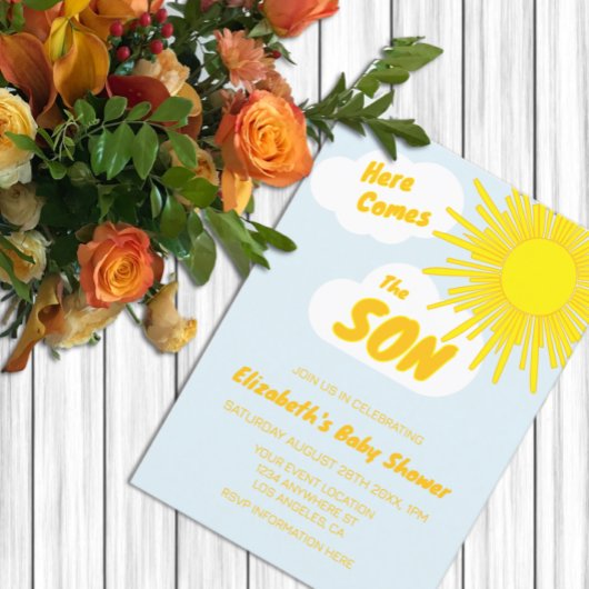 Here Comes The Son Boy Baby Shower Kaart