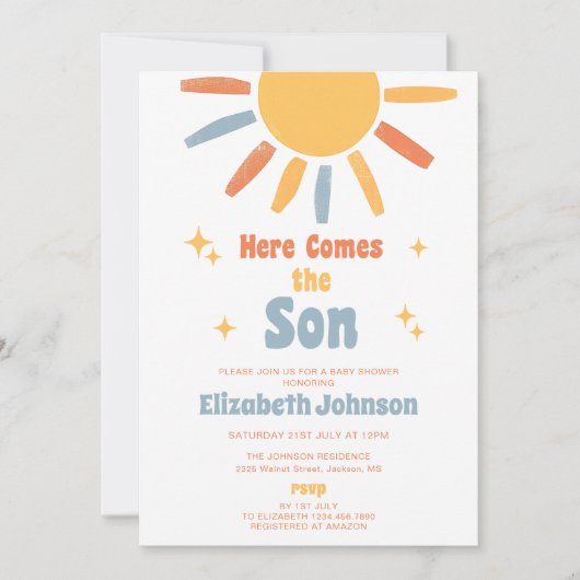 Here Comes The Son Boy Baby Shower Kaart (Voorkant)