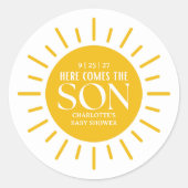 Here Comes The Son Boy Baby Shower Ronde Sticker (Voorkant)