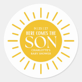 Here Comes The Son Boy Baby Shower Ronde Sticker