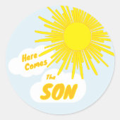 Here Comes The Son Boy Baby Shower Ronde Sticker (Voorkant)