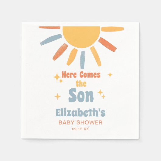 Here Comes The Son Boy Baby Shower Servet (Voorkant)