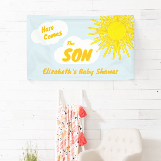 Here Comes The Son Boy Baby Shower Spandoek (Insitu)