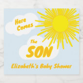 Here Comes The Son Boy Baby Shower Sparkling Wijnetiket (Enkel label)