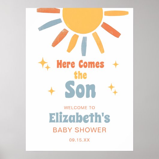 Here Comes The Son Boy Baby Shower Welcome Sign Poster (Voorkant)