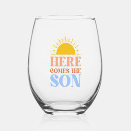 Here Comes The Son Boy Baby Shower Wijnglas Zonder Voet