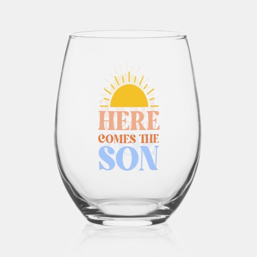 Here Comes The Son Boy Baby Shower Wijnglas Zonder Voet (Voorkant)