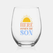 Here Comes The Son Boy Baby Shower Wijnglas Zonder Voet (Achterkant)