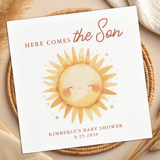 Here Comes The Son Cute Sunshine Boho Baby Shower Servet