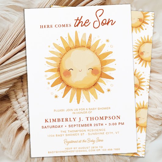 Here Comes The Son Cute Sunshine Boy Baby Shower Kaart
