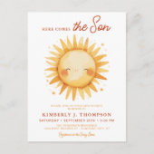 Here Comes The Son Cute Sunshine Boy Baby Shower Uitnodiging Briefkaart (Voorkant)