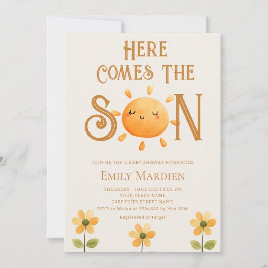 Here Comes The Son Floral Sunshine Baby Shower  Kaart (Voorkant)