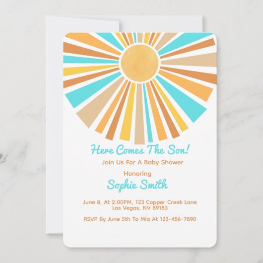 Here Comes The Son, Retro Boho Rainbow Kaart (Voorkant)