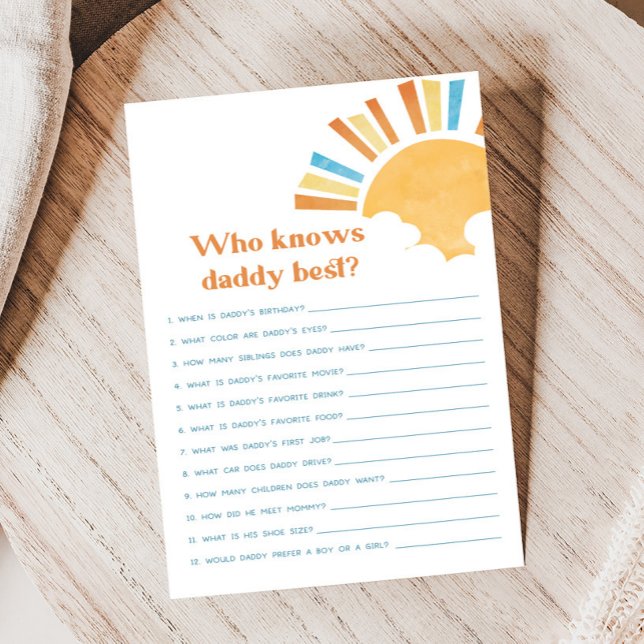 Here Comes the Son Shower Wie Kent Daddy Game (Here Comes the Sun Baby Shower Game)