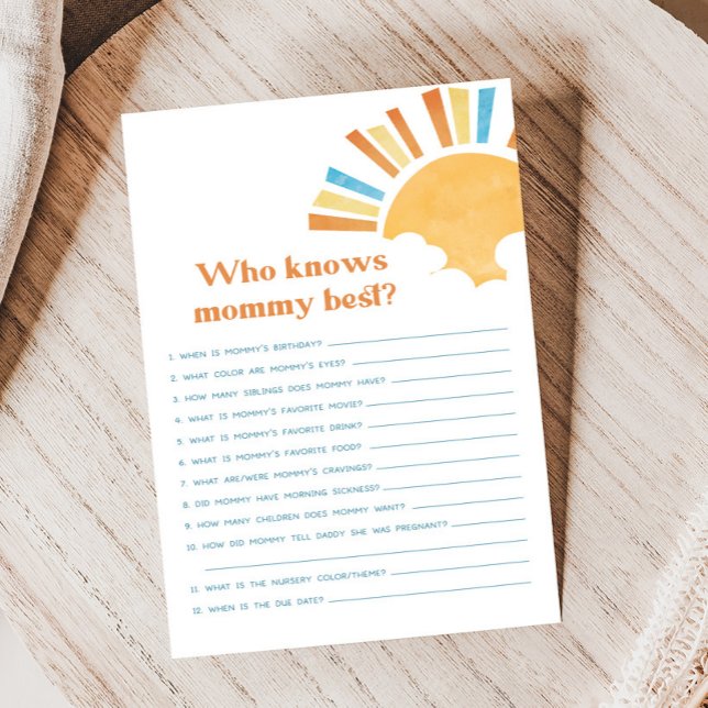 Here Comes the Son Shower Wie Kent Moeder Game (Here Comes the Sun Baby Shower Game)