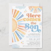 Here Comes the Son Sunshine Baby Shower Invitation Kaart (Voorkant)