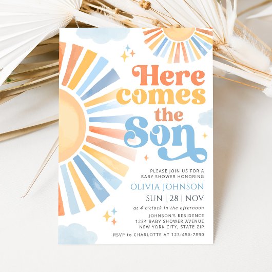 Here Comes the Son Sunshine Baby Shower Invitation Kaart