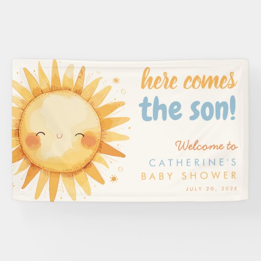 Here Comes the SON Sunshine Boho Boy Baby Shower Spandoek (Horizontaal)