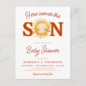 Here Comes The Son Sunshine Boho Boy Baby Shower Uitnodiging Briefkaart (Voorkant)