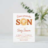 Here Comes The Son Sunshine Boho Boy Baby Shower Uitnodiging Briefkaart (Staand voorkant)