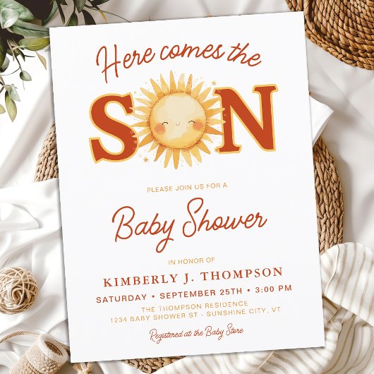 Here Comes The Son Sunshine Boho Boy Baby Shower Uitnodiging Briefkaart