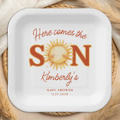 Here Comes The Son Sunshine Boho Cute Baby Shower Papieren Bordje