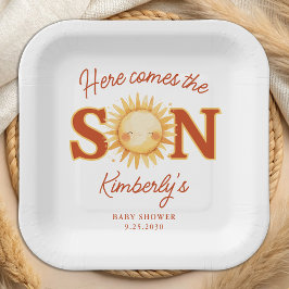 Here Comes The Son Sunshine Boho Cute Baby Shower Papieren Bordje