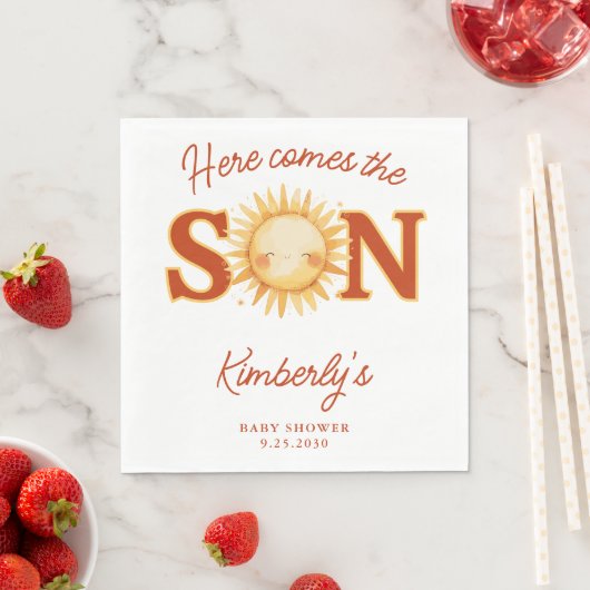 Here Comes The Son Sunshine Boho Cute Baby Shower Servet (Insitu)