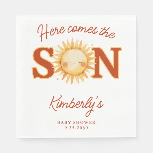 Here Comes The Son Sunshine Boho Cute Baby Shower Servet (Voorkant)