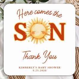 Here Comes The Son Sunshine Boho Cute Baby Shower Vierkante Sticker