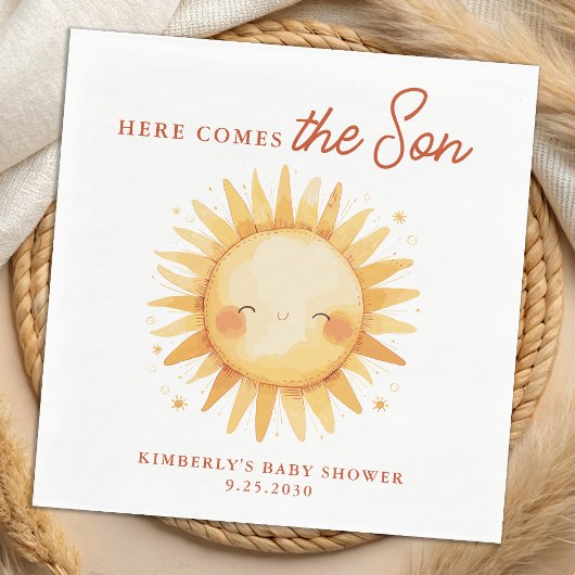 Here Comes The Son Sunshine Cute Boho Baby Shower Servet