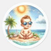Here Comes the Son Tropische Baby Shower Ronde Sticker (Voorkant)