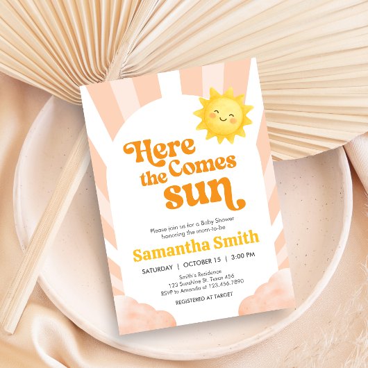 Here Comes the Sun Baby Shower Invitation Kaart